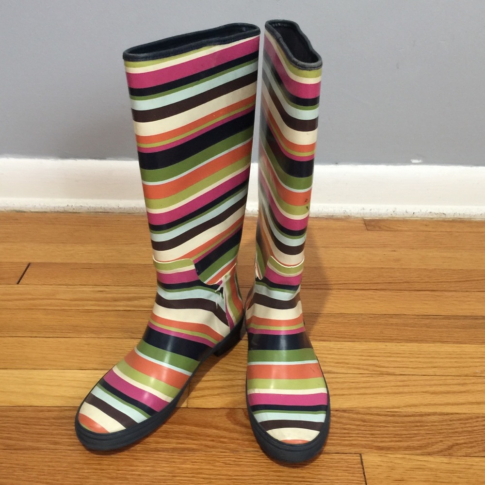 Coach Pammie multicolor striped rain boots size 7B
